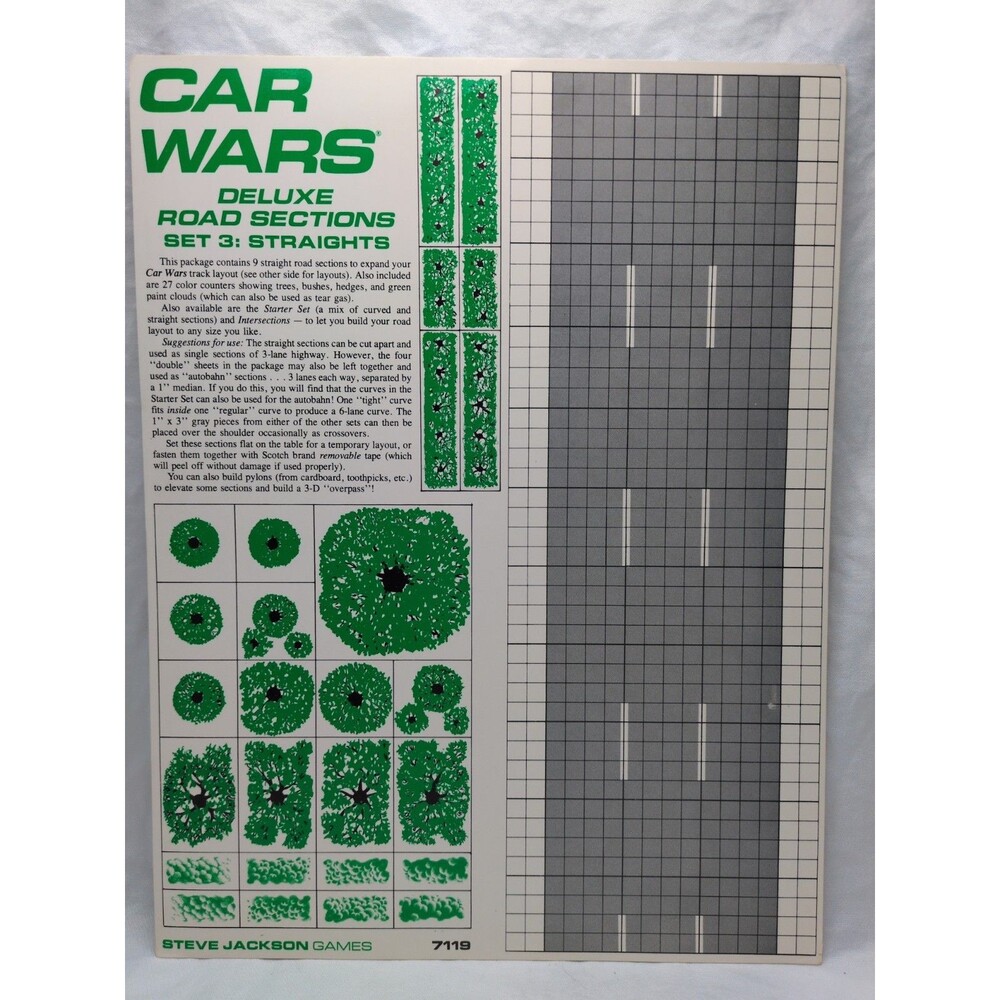 (1) Sheet Car Wars Deluxe Road Sections Set 3: Straights